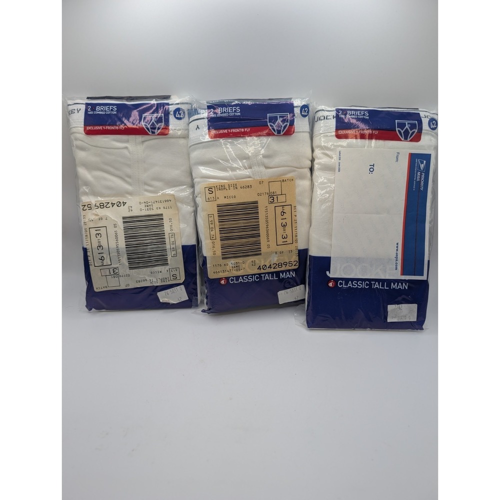 Vtg Jockey Classic Tall‎ Man 1092 100% Cotton Briefs 2 Pack USA Size 42 Lot 3